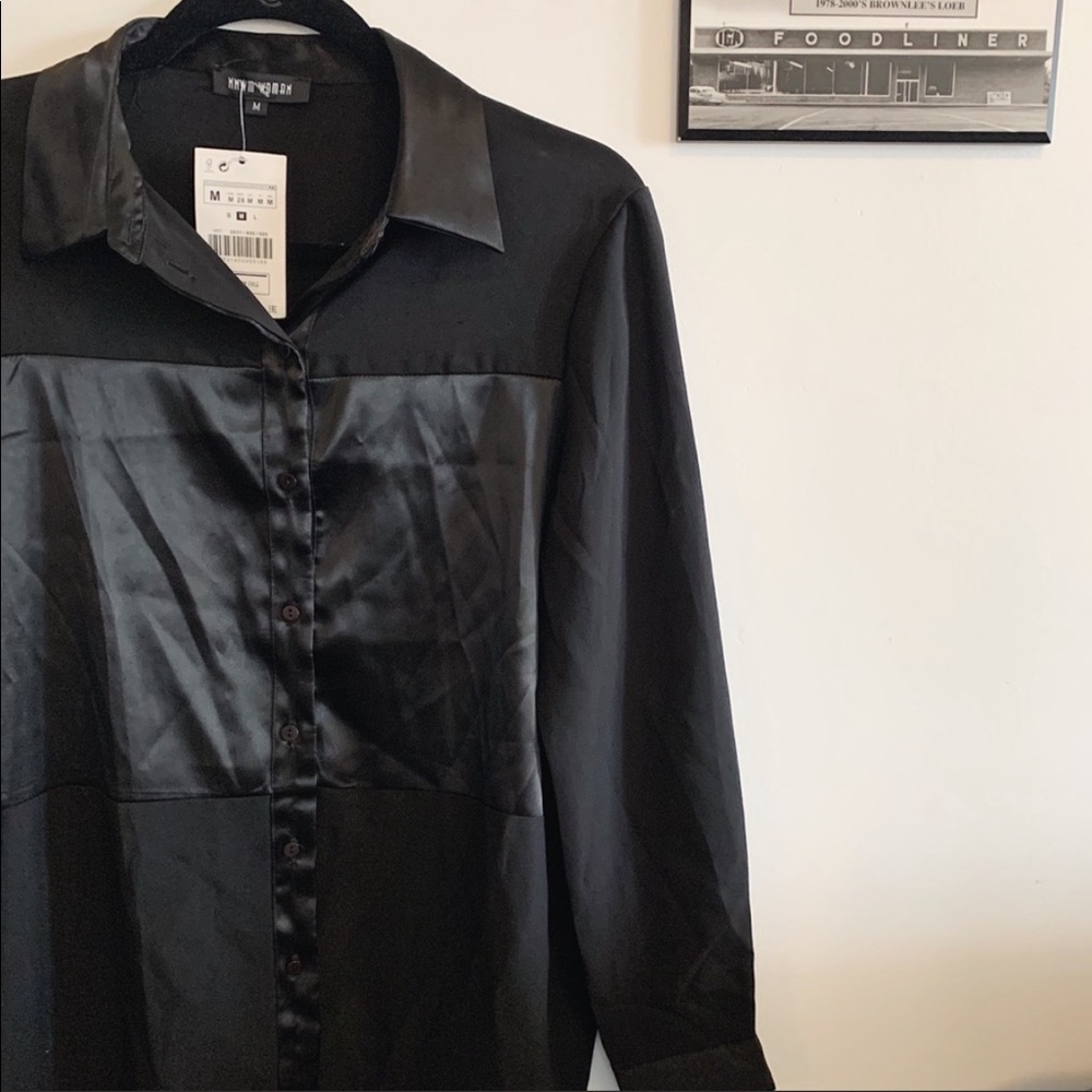 Black Silky Satin Blouse